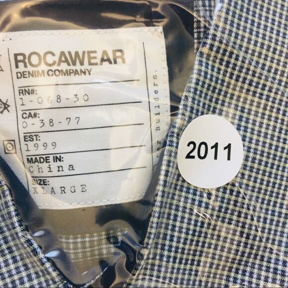 Rocawear Button Down Shirt Leather America Flag Micro Plaid Blue Green XL 2011 - Picture 13 of 13